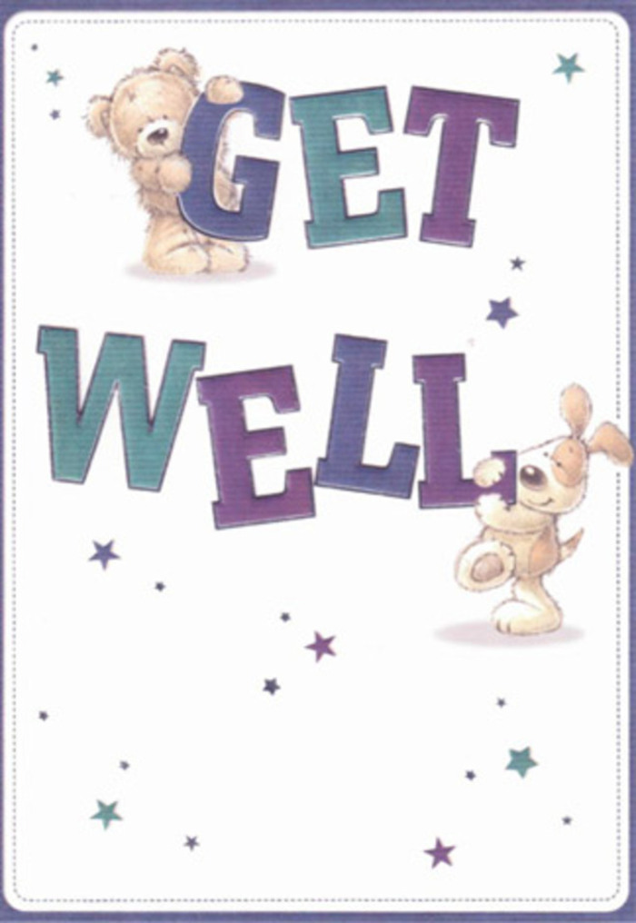 A gentle celebration of encouragement shines through in this heartfelt get well card, captured in the playful illustration of a teddy bear and a puppy-two comforting companions reminiscent of the enduring friendships throughout Feltham's neighbourhoods. Playful constellations of stars seem to scatter blessings through the air, while bold typography shaded in hues of purple and aqua anchors the design in cheerful reassurance. The scene is imbued with tactile richness: the bear's soft, fluffy texture and the puppy's velvety ears feel tangible, much like the freshness of a handpicked bunch of flowers delivered from a local Feltham florist. The clean, airy backdrop is reminiscent of the open spaces around Feltham Park, infusing the image with light and calm. Every element is thoughtfully arranged, echoing the care poured into every bouquet for a neighbour recovering on Staines Road or a friend near Feltham Common. The underlying mood is one of support and joy-a touch of optimism designed to lift spirits and remind the recipient that they are cherished, no matter their age.